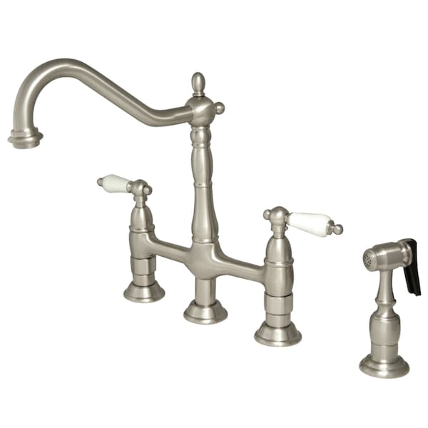 KS1278PLBS Heritage Bridge Kitchen Faucet W/Brass Sprayer, Brushed Nkl
